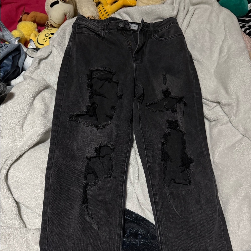 Distressed Black Mom Jeans